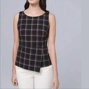 WHBM Sleeveless Asymmetrical Black and White Plaid Top 0